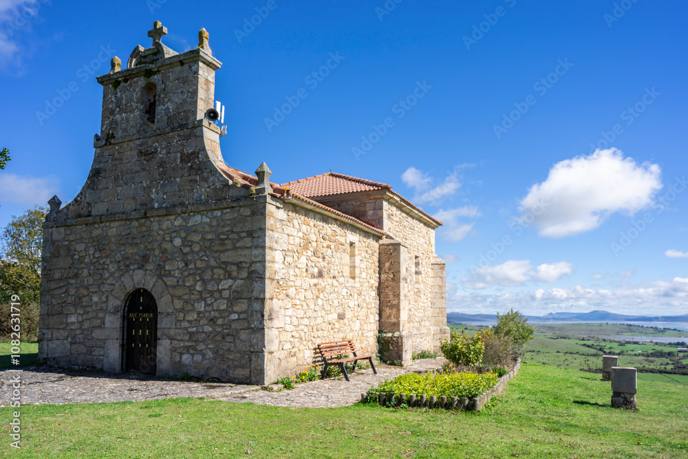 Obraz premium Hermitage of Our Lady of the Snows, (Virgin of the Snows of Campoo de Yuso), Monegro, Ebro reservoir, Cantabria-Burgos, Spain
