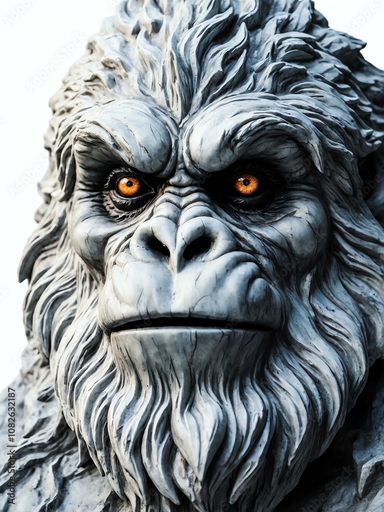 mythical creature yeti marble statue head bust on white background mythical creature yeti marble statue head bust on white background