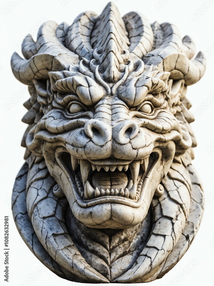 mythical creature naga marble statue head bust on white background mythical creature naga marble statue head bust on white background