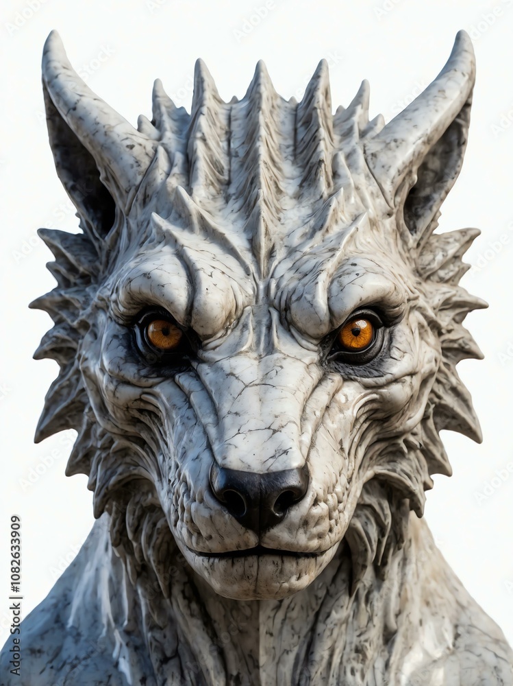 mythical creature chupacabra marble statue head bust on white background mythical creature chupacabra marble statue head bust on white background