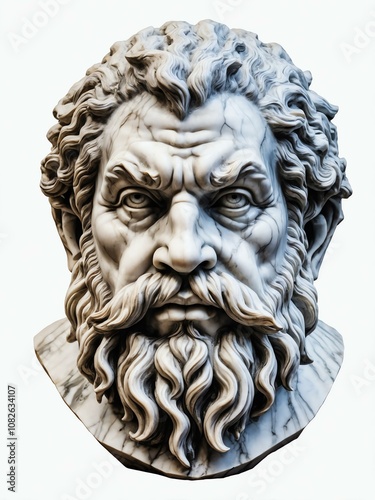mythical creature charybdis marble statue head bust on white background