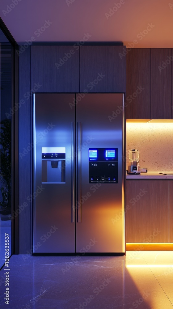 Modern Refrigerator with Digital Display and Sleek Design Modern Refrigerator with Digital Display and Sleek Design