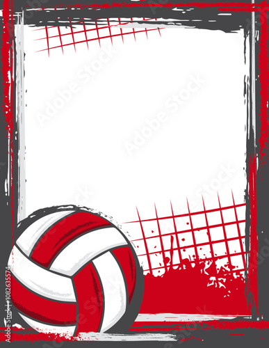 Graphic illustrated volleyball flyer frame. Red, gray, and white. Frame to print, make flyer, use as image, and more. Great for events, sports teams, schools, or recreational use.