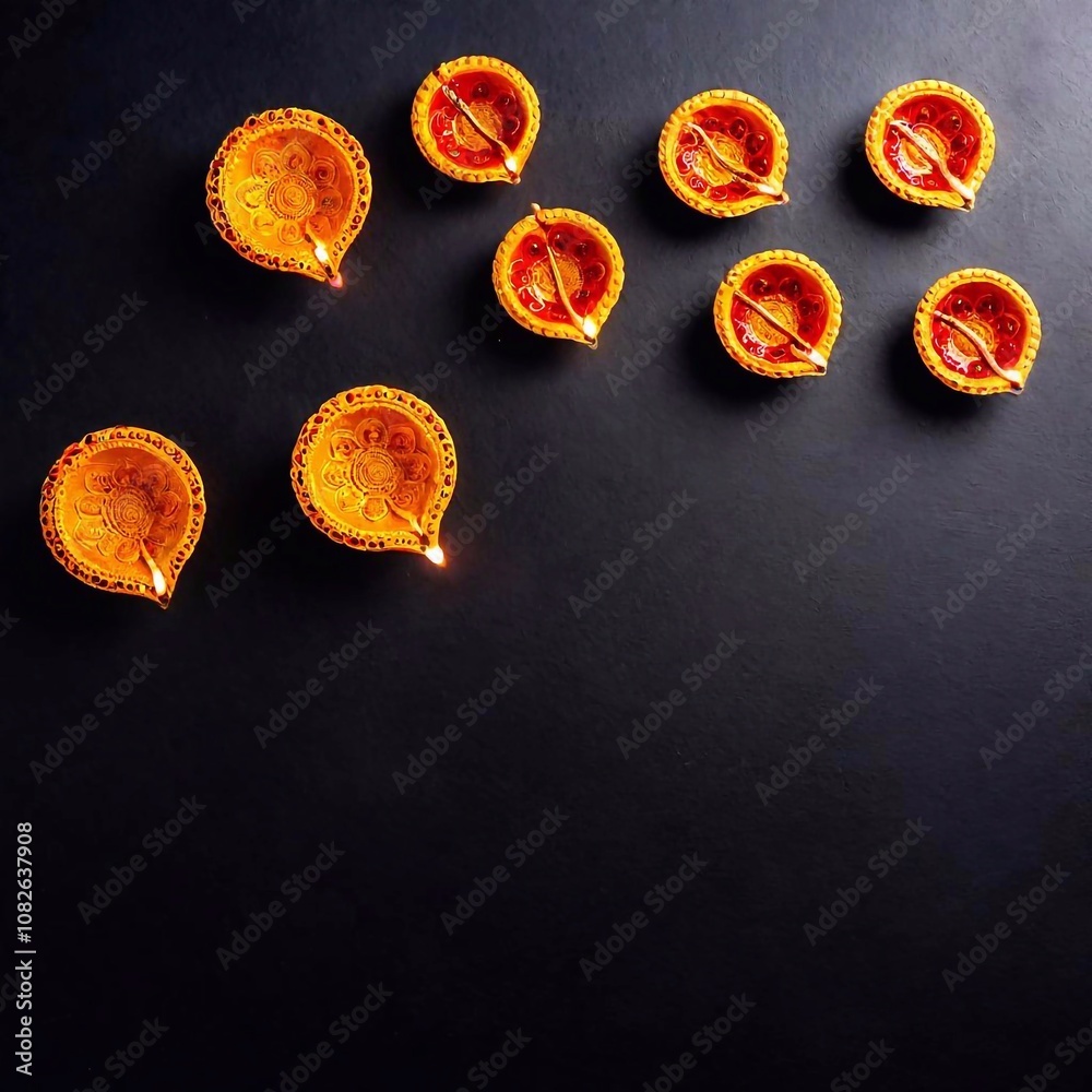 Fototapeta premium Diwali Festive Lights on background, top view. copy space background