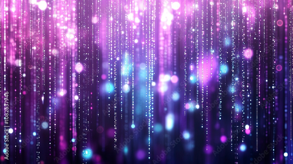 Purple and blue gradient lights arranged in vertical lines with glowing dots. Purple and blue gradient lights arranged in vertical lines with glowing dots.