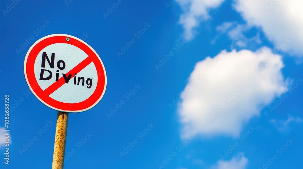 Swimming pool warning sign placed near the edge of a pool, emphasizing safety and caution for swimmers, ensuring a secure aquatic environment. Swimming pool warning sign placed near the edge of a pool, emphasizing safety and caution for swimmers, ensuring a secure aquatic environment.