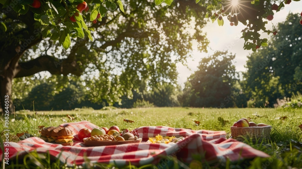 A peaceful picnic under a tree with delicious food and bright sunlight. Enjoy moments in nature and relax with friends or family. A peaceful picnic under a tree with delicious food and bright sunlight. Enjoy moments in nature and relax with friends or family.