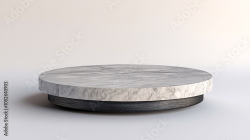 Round marble and wood podium displaying luxury and elegance on white background