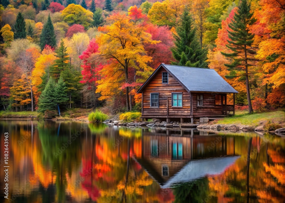 Serene Log Cabin Retreat by the Lake Surrounded by Autumn Foliage, Perfect for a Peaceful Getaway in the Heart of Nature's Tranquil Wilderness Serene Log Cabin Retreat by the Lake Surrounded by Autumn Foliage, Perfect for a Peaceful Getaway in the Heart of Nature's Tranquil Wilderness