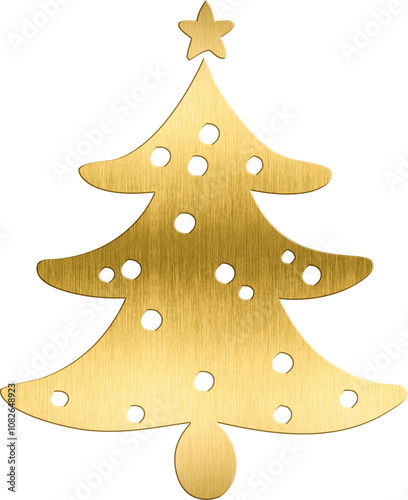 Golden Christmas Tree Ornament with Polka Dot Decorations – Charming Holiday Icon for Festive Cards, Winter Branding, and Seasonal Projects – Adds a Cozy and Elegant Touch to Christmas-Themed Graphics