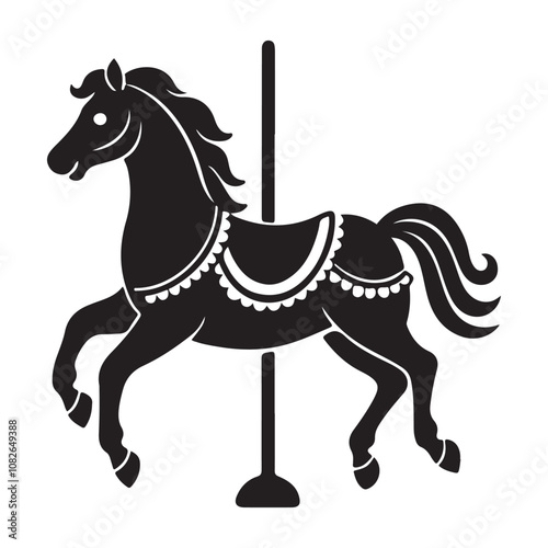  Carousel horse silhouette vector art black color design and solid white background 