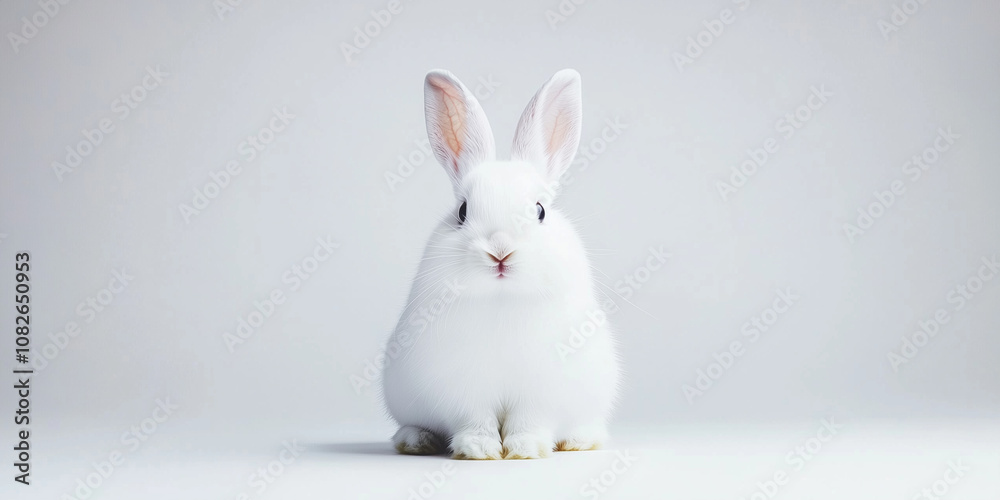 Obraz premium Adorable White Rabbit Posing on Clean White Background