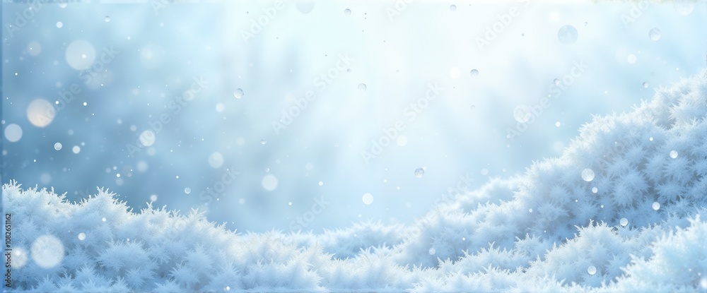 Magical snowy landscape with soft light and sparkling snowflakes Magical snowy landscape with soft light and sparkling snowflakes