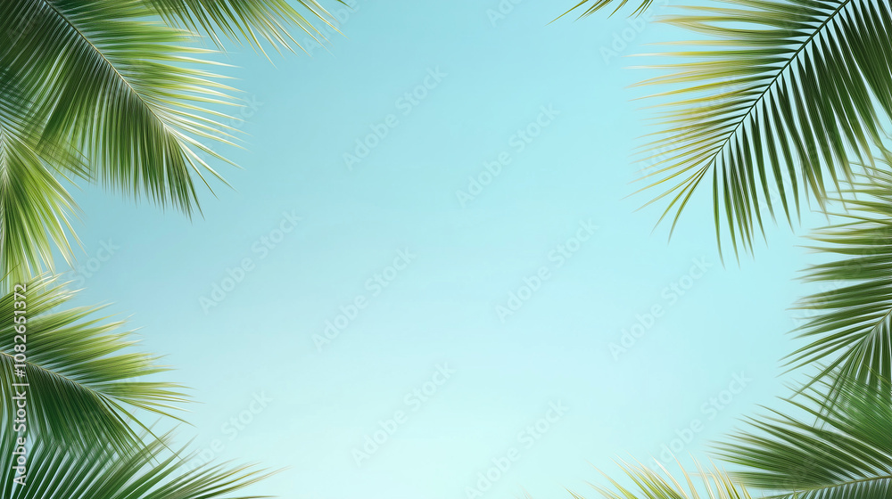 Tropical Palm Trees Against Clear Blue Sky in a Relaxing Atmosphere, copy space. Tropical Palm Trees Against Clear Blue Sky in a Relaxing Atmosphere, copy space.