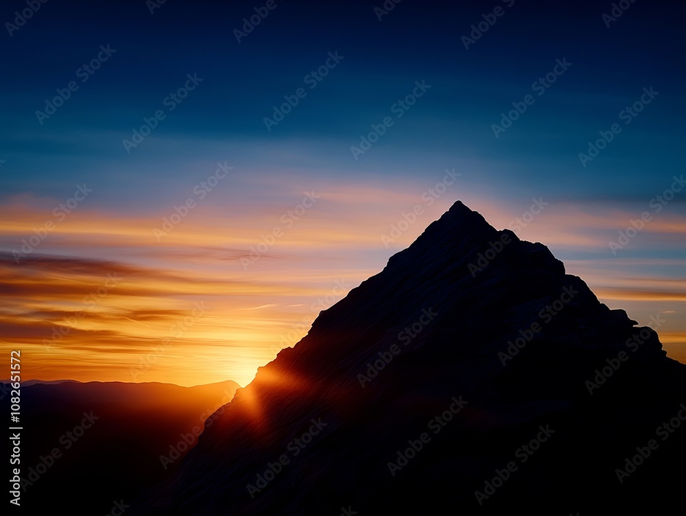 A mountain peak with the sun setting behind it A mountain peak with the sun setting behind it