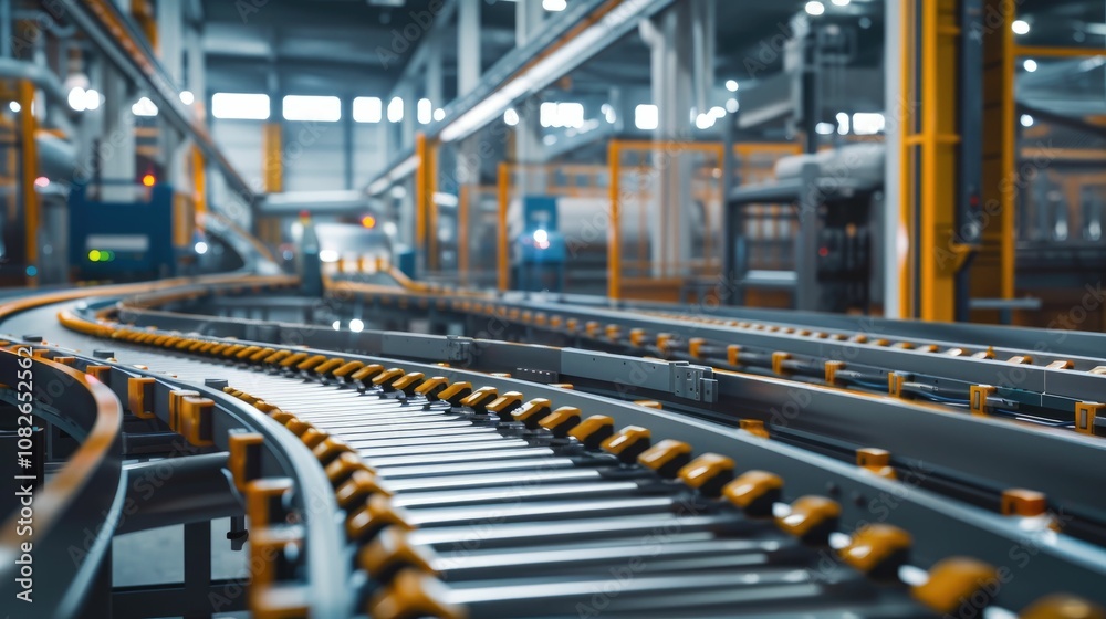 Industrial production line with conveyor belts and automated machines Industrial production line with conveyor belts and automated machines