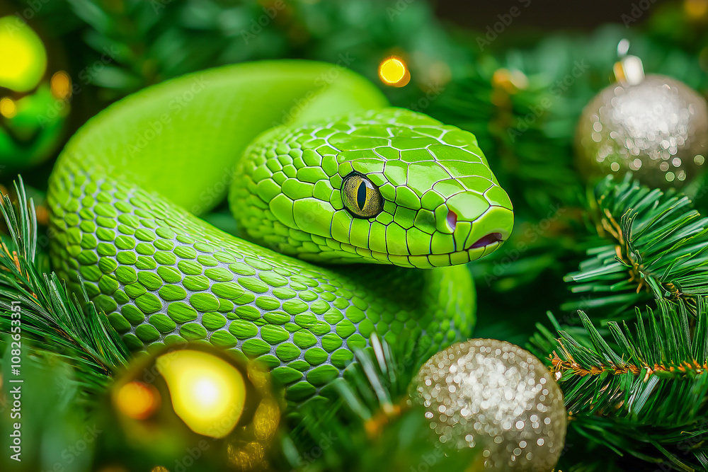 Obraz premium a snake on a New Year's background for postcards, banners, backgrounds. 2025. 2037.