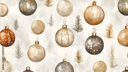 On a beige background, balls, toys for the Christmas tree. watercolor background.