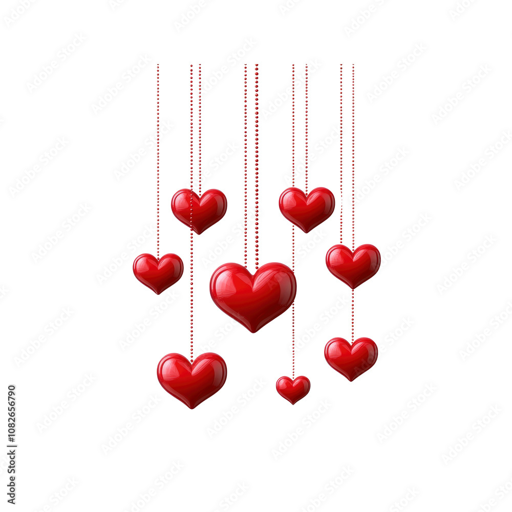 Romantic Red Hearts Hanging Decoration - Valentine's Day Background Romantic Red Hearts Hanging Decoration - Valentine's Day Background
