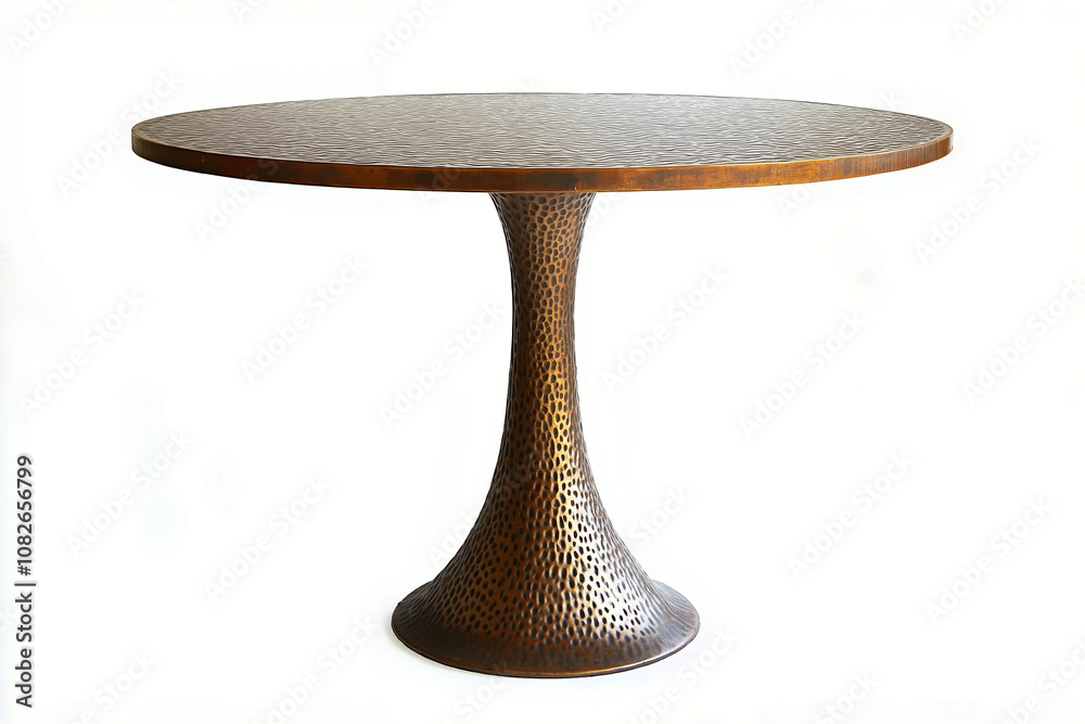 A round table with a metal base on a white background A round table with a metal base on a white background