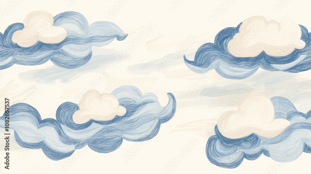 Simple doodle of clouds with smooth, flowing lines, offering a dreamy and light-hearted look against a light-colored backdrop. Simple doodle of clouds with smooth, flowing lines, offering a dreamy and light-hearted look against a light-colored backdrop.