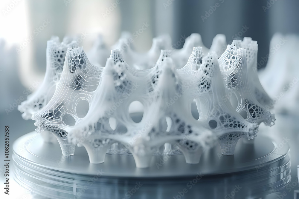 3D Printed Abstract Structure Illustration - White Design