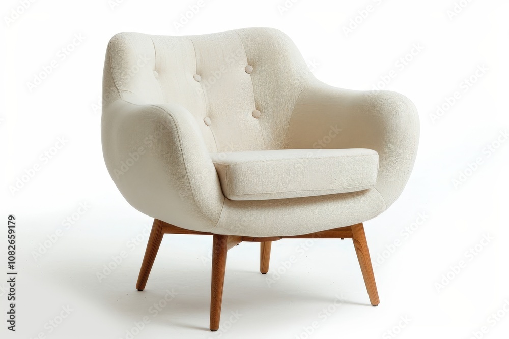 A modern, cozy white armchair in a bright, minimalist interior with natural light streaming through large windows, surrounded by greenery and rustic wooden flooring A modern, cozy white armchair in a bright, minimalist interior with natural light streaming through large windows, surrounded by greenery and rustic wooden flooring