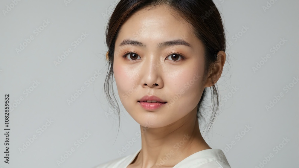 japanese woman with radiant skin on white background japanese woman with radiant skin on white background