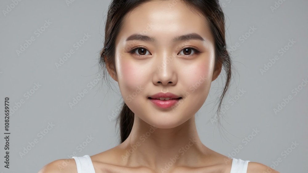cute chinese woman with radiant skin on white background cute chinese woman with radiant skin on white background