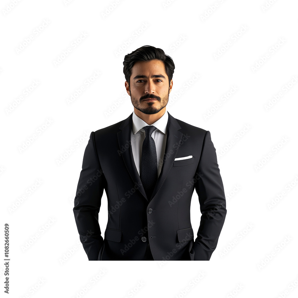 Confident Businessman in Black Suit, Portrait on Black Background Confident Businessman in Black Suit, Portrait on Black Background