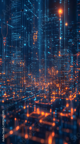 Wallpaper Mural 3D Illustration Abstract Technology Background Data Network Torontodigital.ca