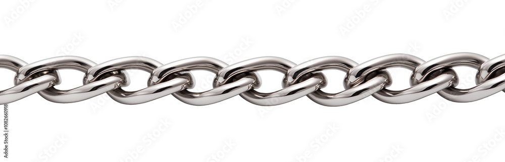 Obraz premium straight steel chain isolated on white transparent background. silver reflective chain. cut out