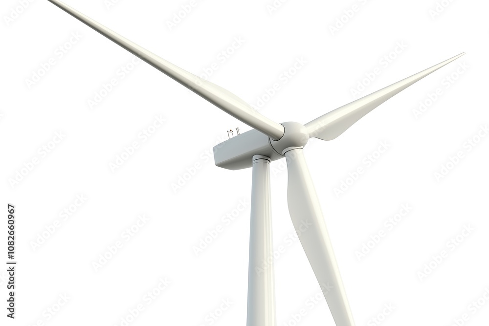 A close-up view of a modern wind turbine against a bright sky. Renewable energy, clean energy A close-up view of a modern wind turbine against a bright sky. Renewable energy, clean energy