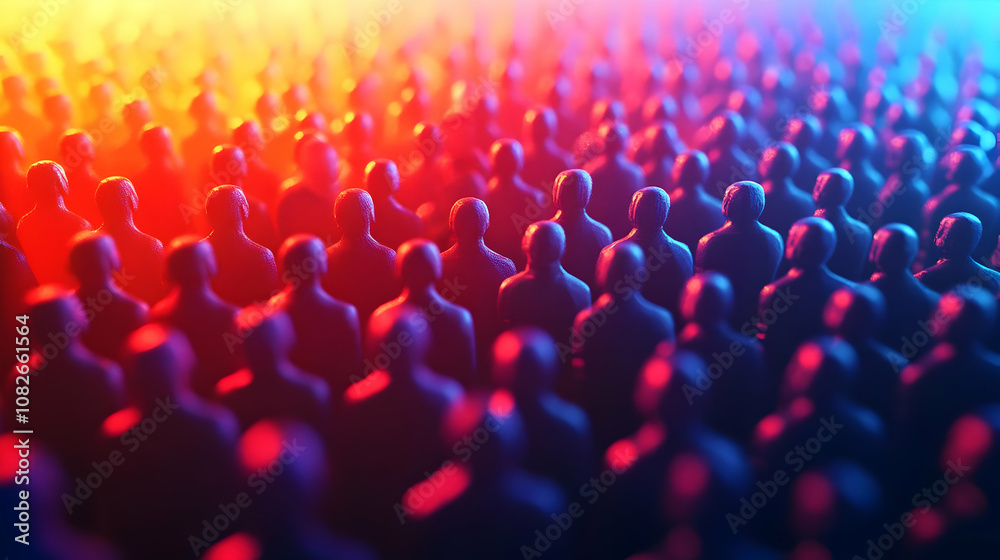 Obraz premium 3D Illustration Crowd People Audience Red Blue Light