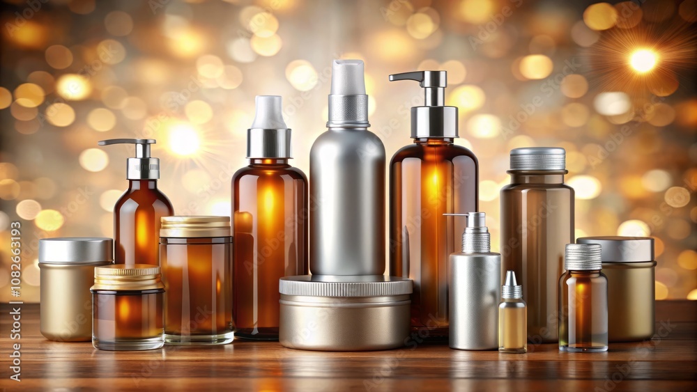 Various Blank Bottles and Containers in Bokeh Effect - Spray Bottles, Aluminium Tins, Amber Glass Bottles and White Packaging Design Elements Isolated for Creative Projects Various Blank Bottles and Containers in Bokeh Effect - Spray Bottles, Aluminium Tins, Amber Glass Bottles and White Packaging Design Elements Isolated for Creative Projects