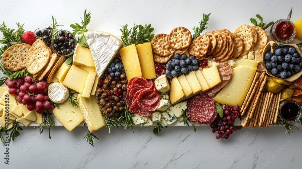A Beautifully Arranged Charcuterie Board with Various Cheeses, Fresh Fruits, Meats, and Crackers Perfect for Gatherings and Celebrations A Beautifully Arranged Charcuterie Board with Various Cheeses, Fresh Fruits, Meats, and Crackers Perfect for Gatherings and Celebrations