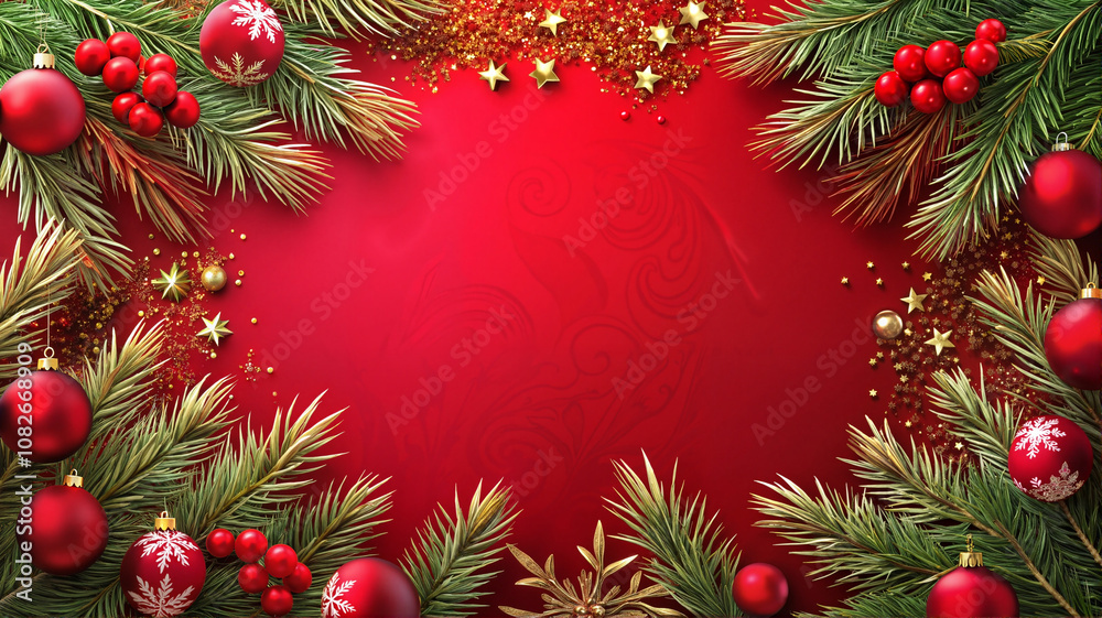 Bright festive Christmas background with pine details Bright festive Christmas background with pine details