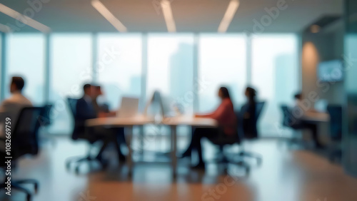 Blurred Office Meeting Discussion Teamwork Collaboration