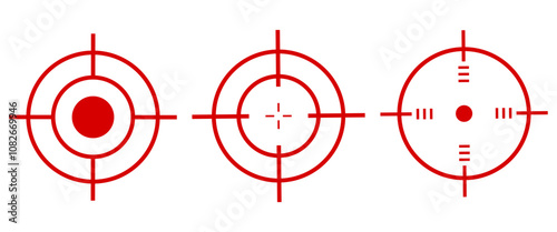 Red target icons set, Isolate Sniper aiming symbol, Violence tattoos, Danger clip art, Retro graphic elements (Editable)