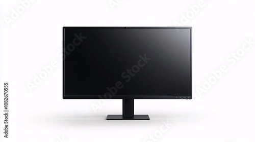 A high-end desktop monitor with narrow bezels and a black and silver design; displayed in an empty white space with no background