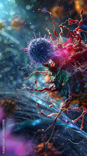 Vivid Artistic Illustration of Natural Killer Cell Function: The Fight Against Cancer photo