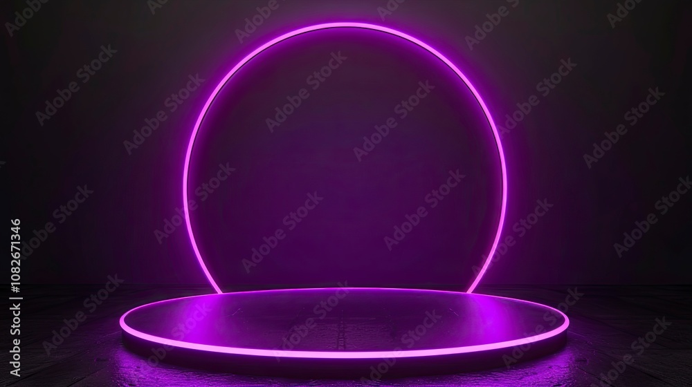 Obraz premium purple light round podium and black background for mock up.