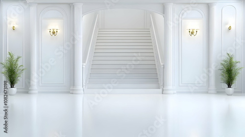 Interior marble stairs with pillars and columns in a palace, castleInterior marble stairs with pillars and columns in a palace, castle