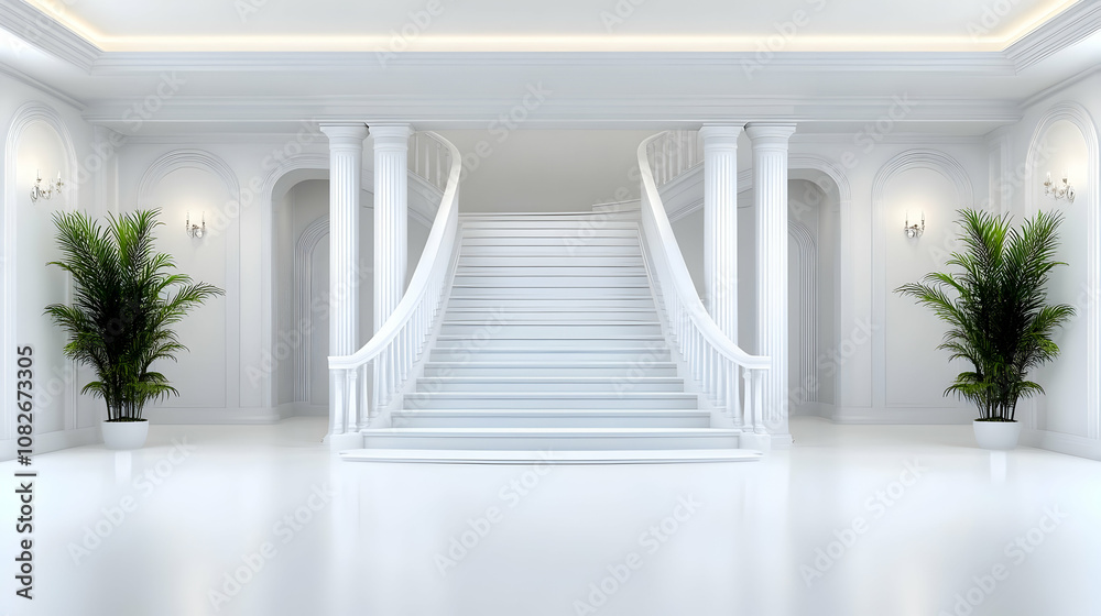 Interior marble stairs with pillars and columns in a palace ...