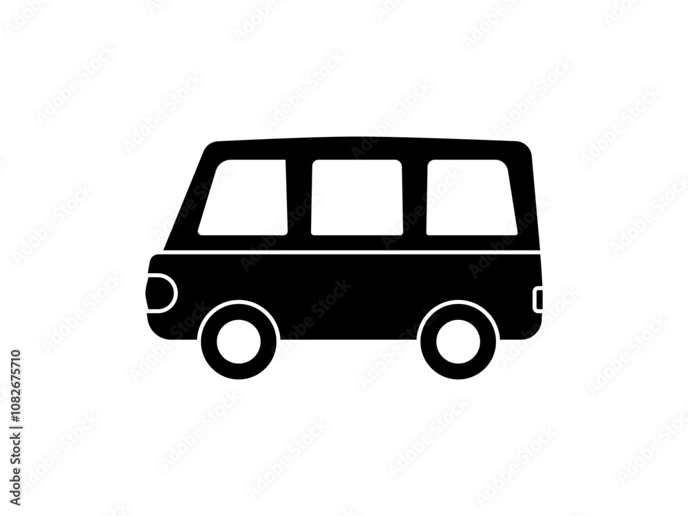 Minibus icon. Black silhouette. Side view. Vector simple flat graphic illustration. Isolated object on a white background. Isolate. Minibus icon. Black silhouette. Side view. Vector simple flat graphic illustration. Isolated object on a white background. Isolate.