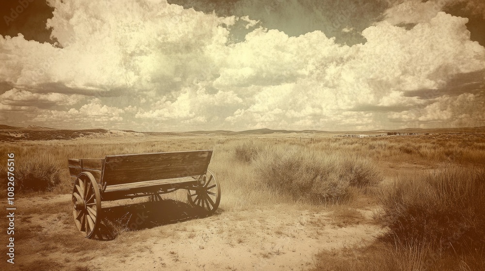 Obraz premium old photo of a wheelbarrow in sepia