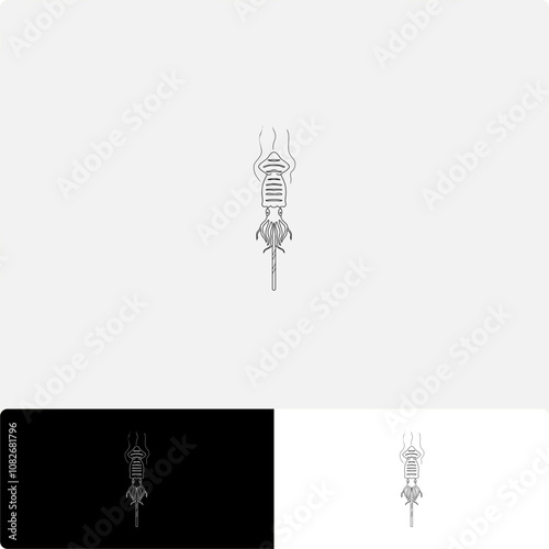 line art illustration . grilled squid satay. for icon or logo.