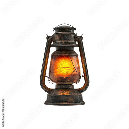 Glowing Vintage Oil Lantern, Rustic Metal Kerosene Lamp with Warm Light