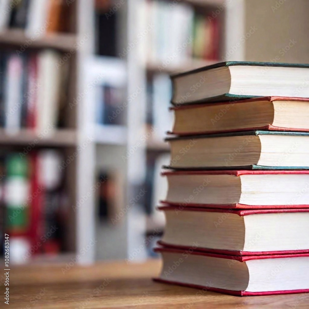 A high-resolution ultrarealistic image features a stack of various hardcover and paperback books placed on a rustic wooden surface. The books are arranged haphazardly, with different sizes, colors, an A high-resolution ultrarealistic image features a stack of various hardcover and paperback books placed on a rustic wooden surface. The books are arranged haphazardly, with different sizes, colors, an