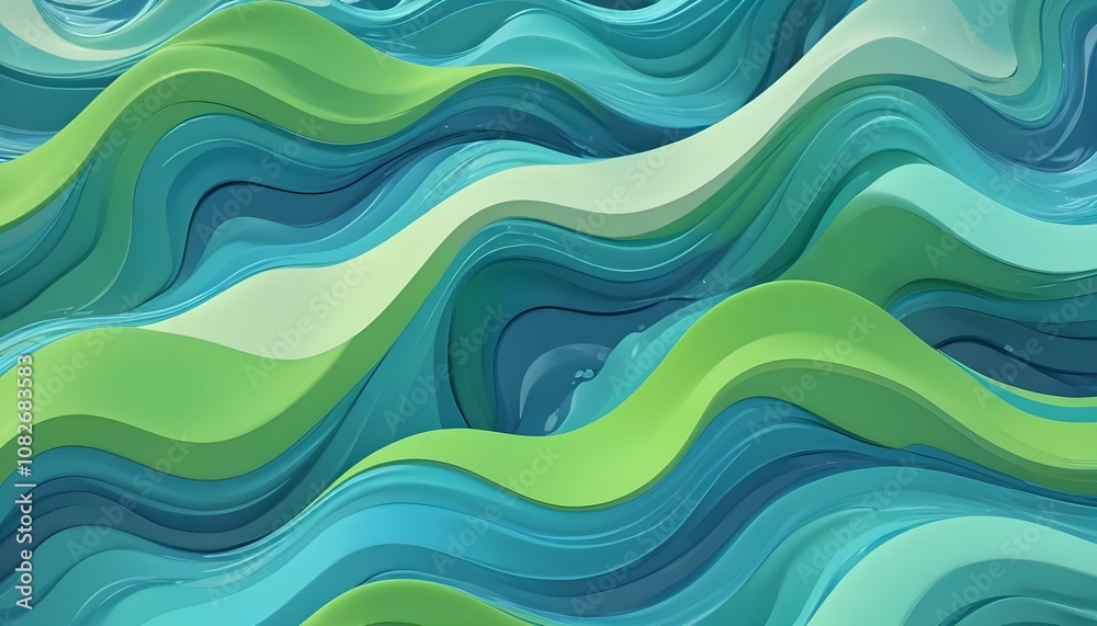 Un diseño abstracto de ondas y curvas fluidas en tonos de azul y verde, simulando el movimiento del agua. La mezcla de colores crea un efecto de calma y frescura, ideal para transmitir serenidad Un diseño abstracto de ondas y curvas fluidas en tonos de azul y verde, simulando el movimiento del agua. La mezcla de colores crea un efecto de calma y frescura, ideal para transmitir serenidad